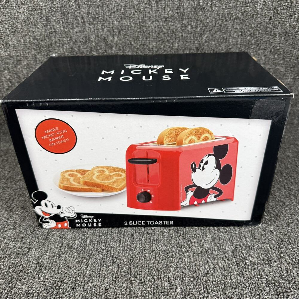 NEW Disney Mickey Mouse 2 Slice Toaster Character Imprint on Toast red